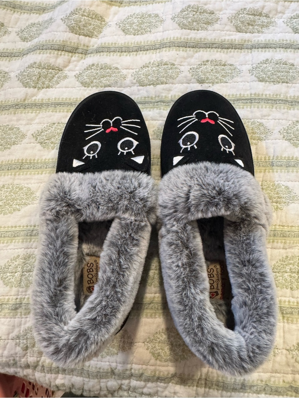 BOBS from Skechers Black Cat Embroidered Plush-Lined Slippers